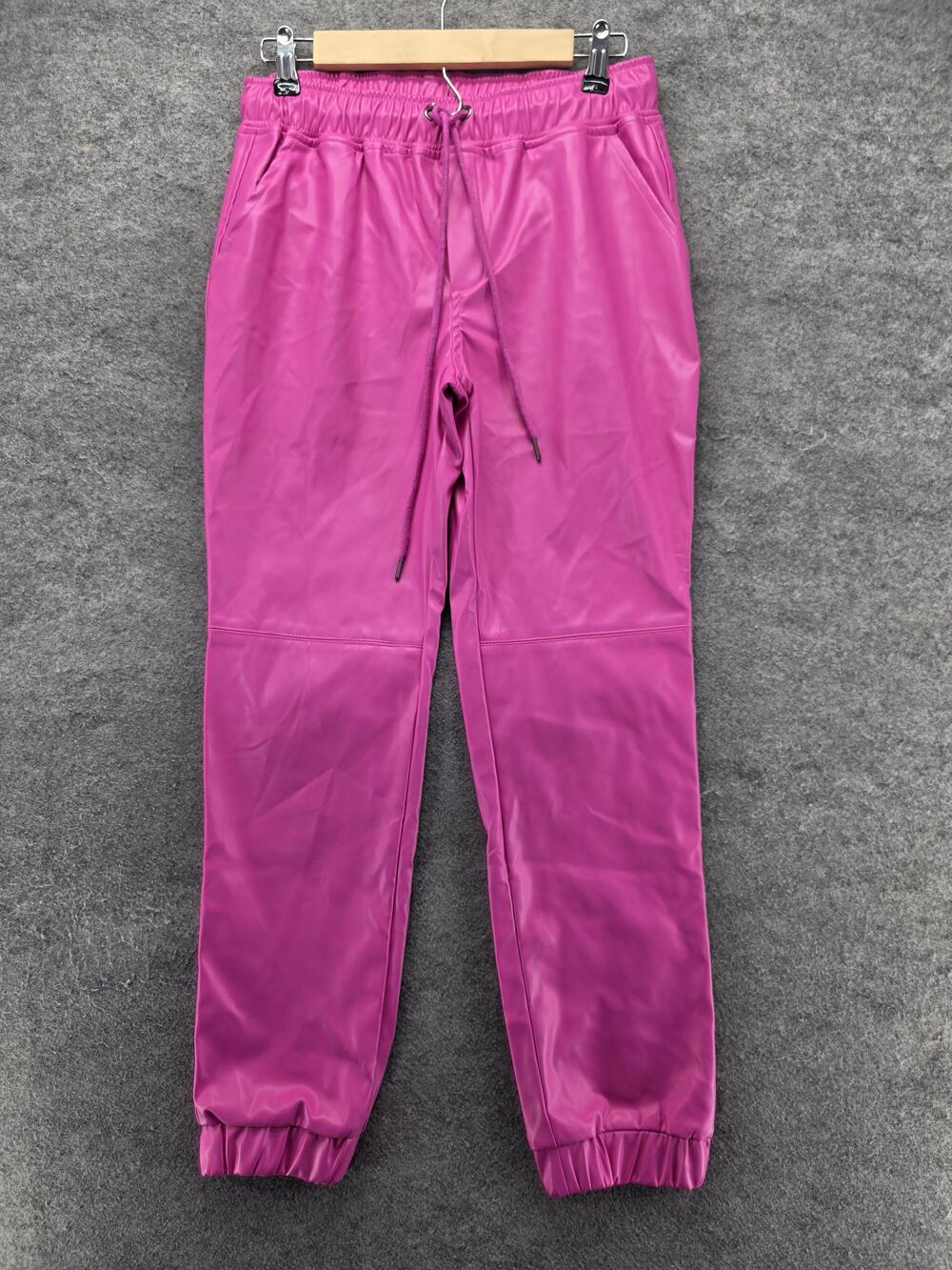 Ee:some Pants Womens S Pink Faux Leather Jogger Relaxed Pockets Lined 30 In